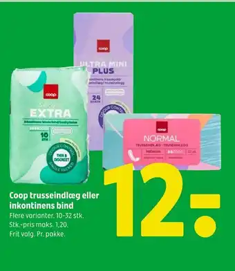 Coop 365 Coop trusseindlæg eller inkontinens bind tilbud