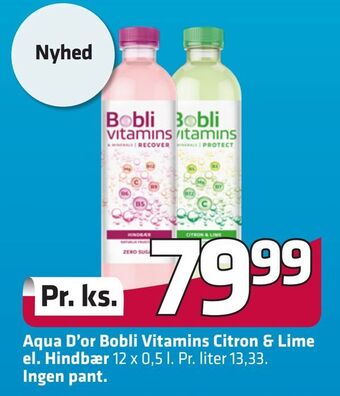 Fleggaard Aqua D'or Bobli Vitamins Citron & Lime el. Hindbær Ingen pant tilbud