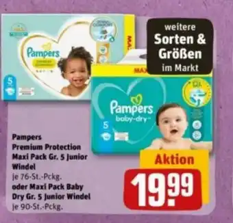 REWE DE Pampers Premium Protection Maxi Pack Gr.5 Junior Windel oder Maxi Pack Baby Dry Gr.5 Junior Windel tilbud