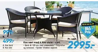 Bilka Kos sæt m. 4 kos stole - sort tilbud