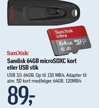 Sandisk 64GB microSDXC kort el. USB stik