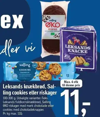 Føtex Leksands  knækbrød, Salling cookies el. riskager tilbud