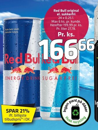 Fleggaard Red Bull Original el Sukkerfri tilbud