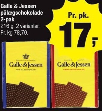 Calle Galle & Jessen pålægschokolade 2-pak tilbud