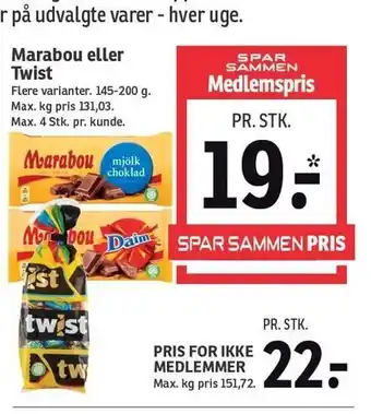 SPAR Marabou el. Twist tilbud