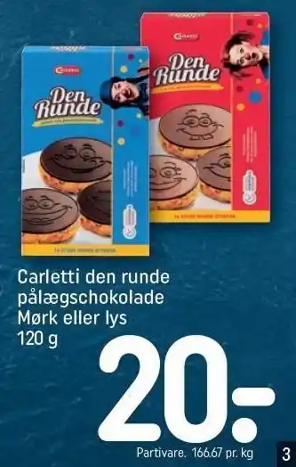 Carletti den runde pålægschokolade - Mørk el. lys