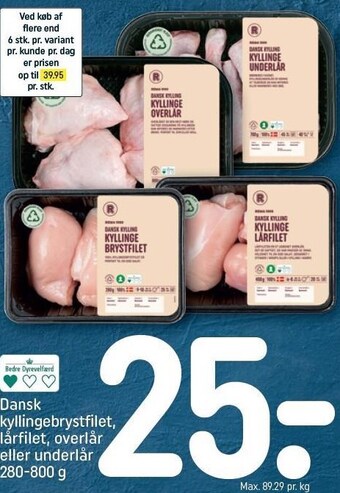 REMA 1000 Dansk kyllingebrystfilet, lårfilet, overlår el. underlår tilbud