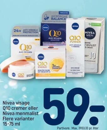 REMA 1000 Nivea visage Q10 cremer eller Nivea menmalist tilbud