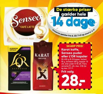 Bilka Karat kaffe, Senseo puder eller L'OR kapsler tilbud
