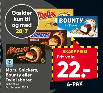 Bilka Mars, Snickers, Bounty eller Twix isbarer tilbud