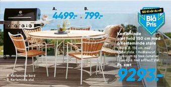Bilka Kerteminde sæt hvid 150 cm med 6 Kerteminde stole tilbud