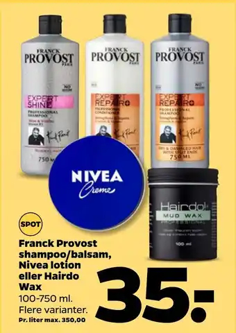 Franck Provost shampoo/balsam, Nivea lotion eller Hairdo Wax