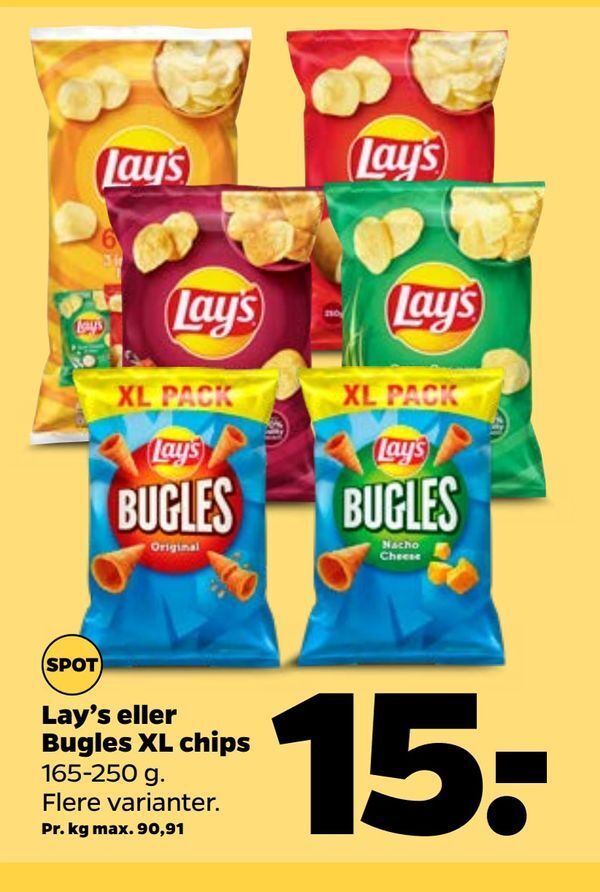 Lay's eller Bugles XL chips tilbud hos Netto