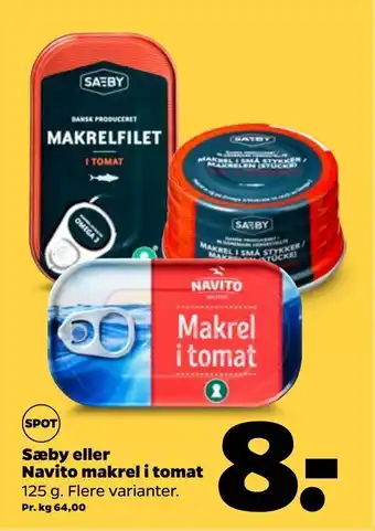 Netto Sæby eller Navito makrel i tomat tilbud