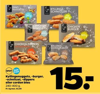Netto Kyllingenuggets, -burger, -schnitzel, -dippers eller cordon bleu tilbud