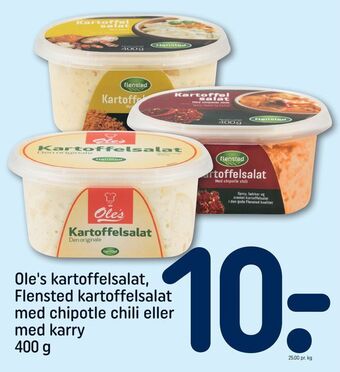 REMA 1000 Ole's kartoffelsalat, Flensted kartoffelsalat med chipotle chili eller med karry tilbud