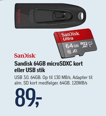Føtex Sandisk 64GB microSDXC kort eller USB stik tilbud