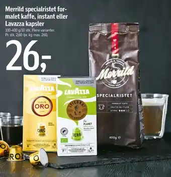 Føtex Merrild specialristet formalet kaffe, instant eller Lavazza kapsler tilbud