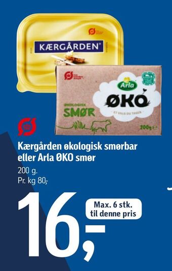 Føtex Kærgården økologisk smørbar eller Arla ØKO smør tilbud