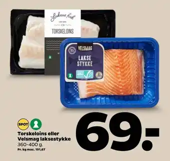 Netto Torskeloins eller Velsmag laksestykke tilbud