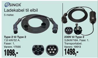 Harald Nyborg Sinox ladekabel elbil tilbud