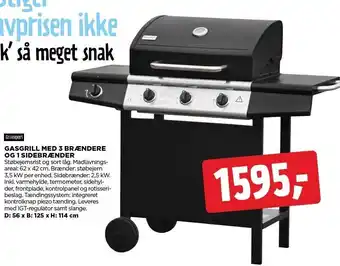 jem & fix Gasgrill med 3 brændere og 1 sidebrændere tilbud