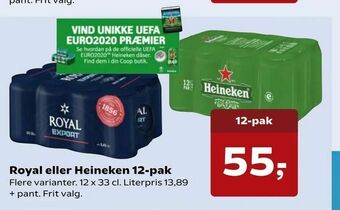 Dagli'Brugsen Royal eller Heineken 12-pak tilbud