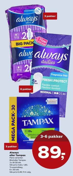 Kvickly Always eller Tampax tilbud