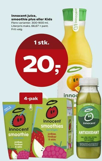 Kvickly Innocent juice, smoothie plus eller Kids tilbud