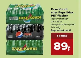 Kvickly Faxe Kondi eller Pepsi Max PET flasker tilbud