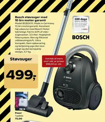 Kvickly Bosch støvsuger med 10 års motor garanti tilbud
