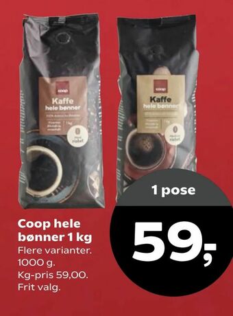 Kvickly Coop hele bønner 1 kg tilbud