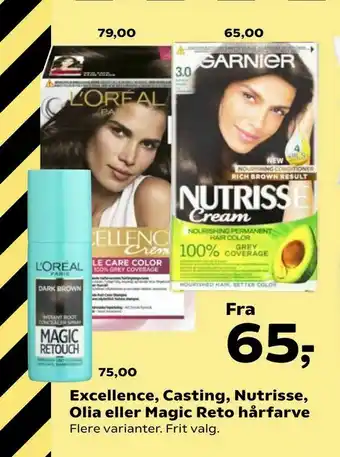 Kvickly Excellence, Casting, Nutrisse, Olia eller Magic Reto hårfarve tilbud
