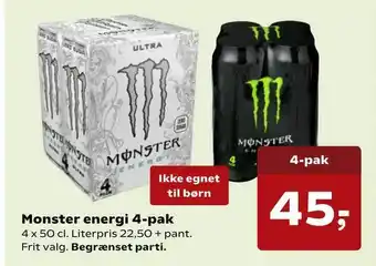 Kvickly Monster energi 4-pak tilbud