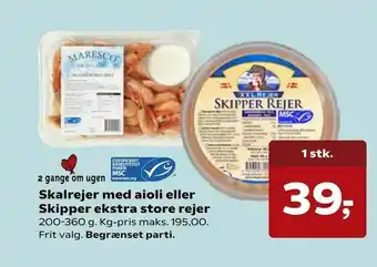 SuperBrugsen Skalrejer med aioli eller Skipper ekstra store rejer tilbud