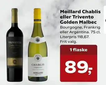 Kvickly Moillard Chablis eller Trivento Golden Malbec tilbud
