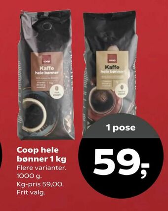 SuperBrugsen Coop hele bønner 1 kg tilbud