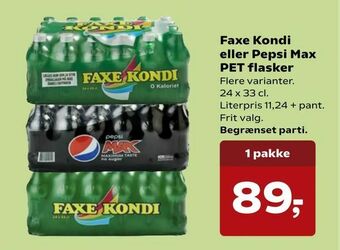 SuperBrugsen Faxe Kondi eller Pepsi Max PET flasker tilbud