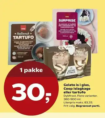 SuperBrugsen Gelato is i glas, Coop islagkage eller tartufo tilbud