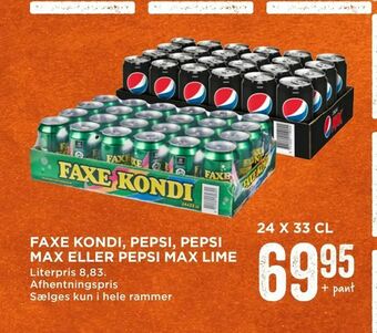 MENY Faxe kondi, pepsi, pepsi max eller pepsi max lime tilbud