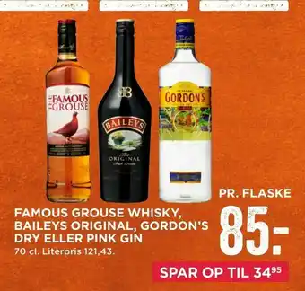 MENY Famous grouse whisky, baileys original, gordon's dry eller pink gin tilbud