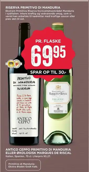 MENY Antico ceppo primitivo di manduria eller økologisk marques de riscal tilbud