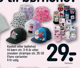 Kasket eller bøllehat til børn str. 3-8 år eller sneaker strømpe str. 25-33