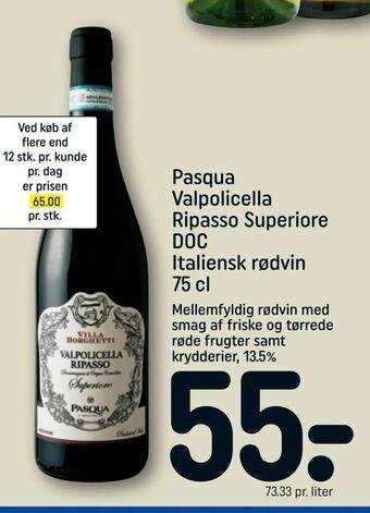 REMA 1000 Pasqua Valpolicella Ripasso Superiore DOC Italiensk rødvin tilbud