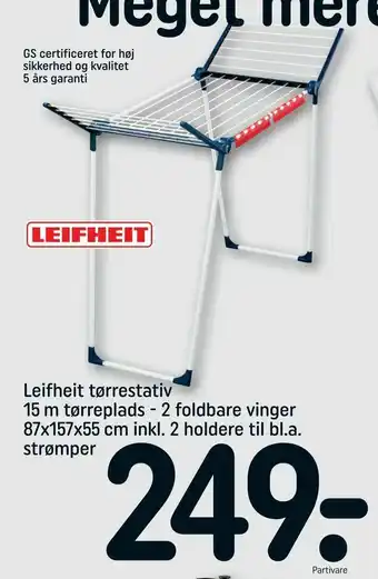 Leifheit tørrestativ 15 m tørreplads - 2 foldbare vinger 87x157x55 cm inkl. 2 holdere til bl.a. strømper