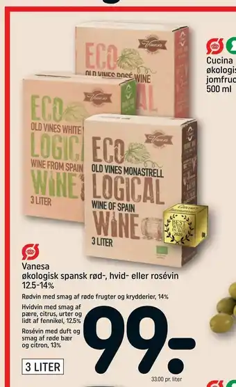 REMA 1000 Vanesa økologisk spansk rød-, hvid- eller rosévin 12,5-14% tilbud
