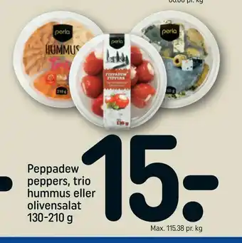 Peppadew peppers, trio hummus eller olivensalat