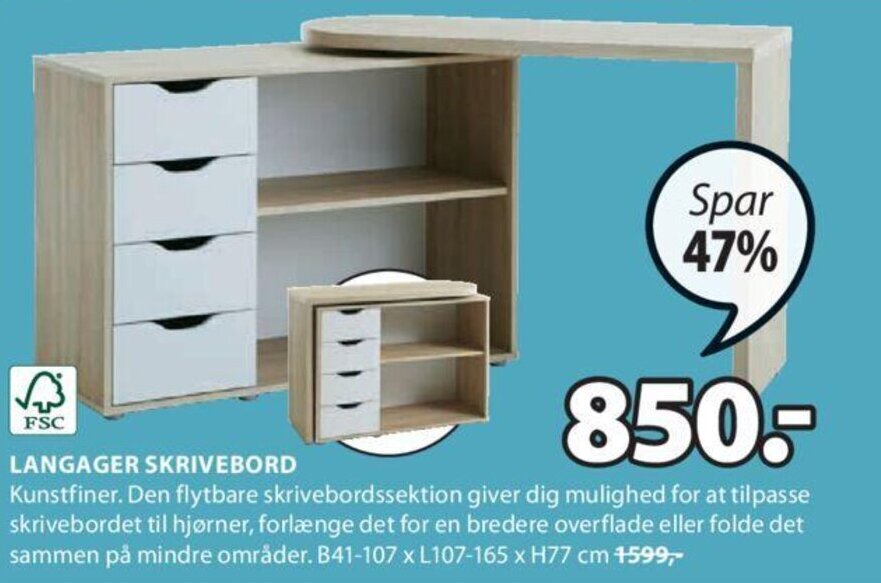 Langager skrivebord tilbud hos JYSK