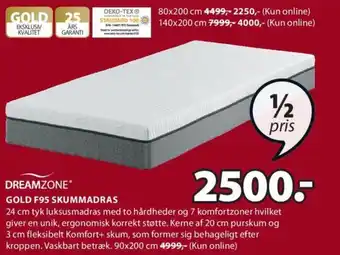 JYSK DREAMZONE gold F95 skummadras tilbud