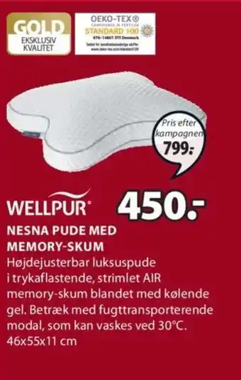 JYSK WELLPUR nesna pude med memory-skum tilbud
